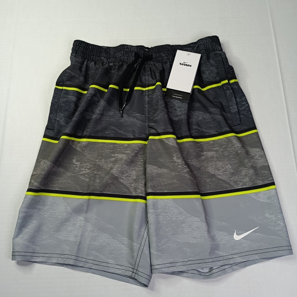 NWT Nike Wave Stripe 9" Volley Swimsuit Shorts Gray Men's Size S NESSF550-001